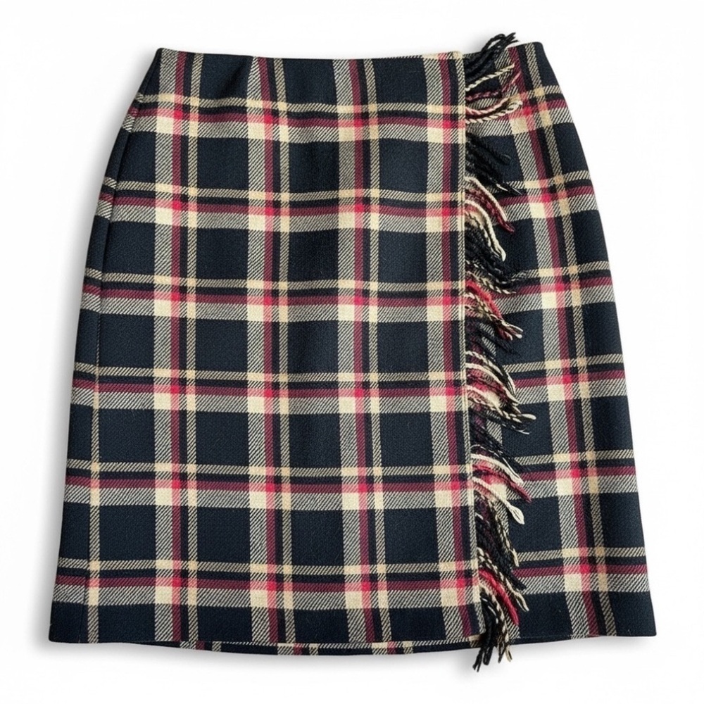 Vintage Cottagecore  plaid Wool red/black/tan skirt size 8